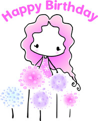 cartoon cute girl happy birthday card 