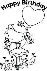 cartoon cute girl happy birthday card 