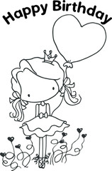 cartoon cute girl happy birthday card 