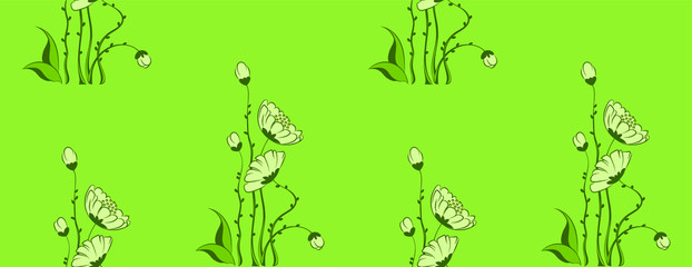 Daisy flower ornamental printing seamless pattern, vector template