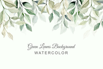 abstract green leaves watercolor background © Asrulaqroni