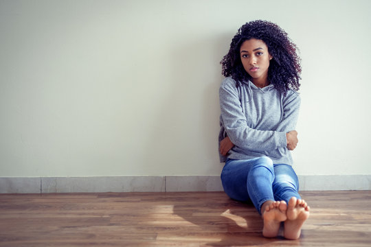 Sad Young Black Woman Portrait Feeling Negative Emotions