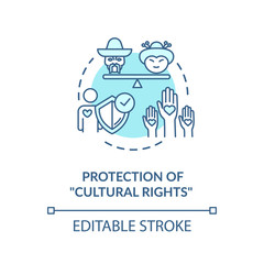 Protection of cultural rights turquoise concept icon. Multi ethnic empowerment. Social unity. Racial equality idea thin line illustration. Vector isolated outline RGB color drawing. Editable stroke