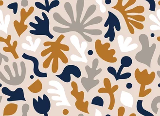 Tapeten Zeitgenössische Kunstcollage mit abstrakten Blumenformen. Vektornahtloses Muster mit modernen skandinavischen ausgeschnittenen Elementen. © Oleksandra