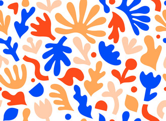 Contemporary art collage with abstract floral shapes. Vector seamless pattern with modern Scandinavian cut out elements.