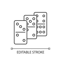 Dominoes pixel perfect linear icon. Traditional tabletop game, gambling activity thin line customizable illustration. Contour symbol. Domino pieces vector isolated outline drawing. Editable stroke