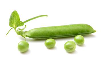 Fresh peas isolated on white background