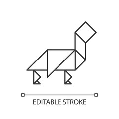 Tangram pixel perfect linear icon. Dissection puzzle, chinese tabletop game thin line customizable illustration. Contour symbol. Simple animal shape vector isolated outline drawing. Editable stroke