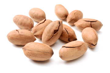 Pecan nuts on white background