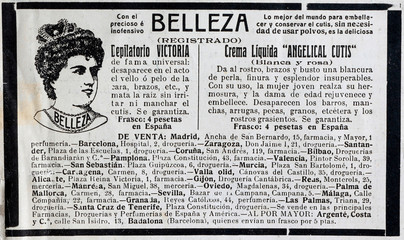 Newspaper advertising about health and beauty, Madrid, Spain, around 1912