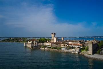 Aerial view of the historic city of Sirmione Lake Garda Italy