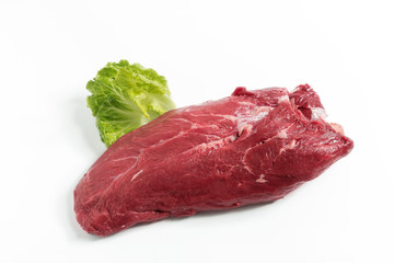 Freshness raw beef in pieces with white background.