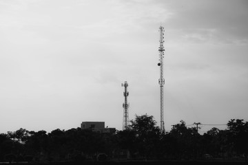 Telecommunication tower of 4G and 5G cellular. Antenna transmission communication. Cell phone...
