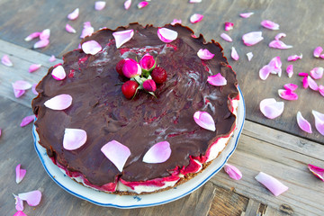 Amazing vegan cake on the table.