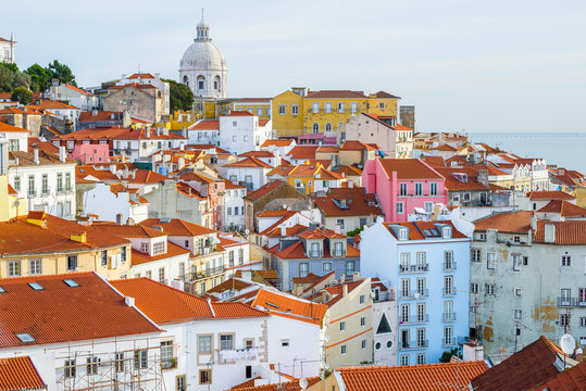 Rooftops and colorful houses in the old town of Lisbon
