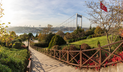 Istanbul Otagtepe Park and the Fatih Sultan Mehmet bridge, Turkey