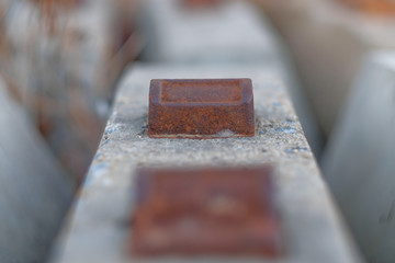 Close-up of rusty iron tracks for the railway.