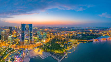 Night view of CBD City, Suzhou Industrial Park, Jiangsu Province, China