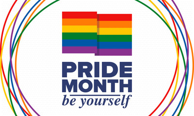 LGBT Pride Month in June. Lesbian Gay Bisexual Transgender. Celebrated annual. LGBT flag. Rainbow love concept. Human rights and tolerance. Poster, card, banner and background. Vector ilustration