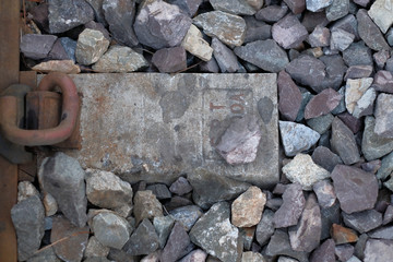 The close-up of Iron rails for the railway on gravel stones