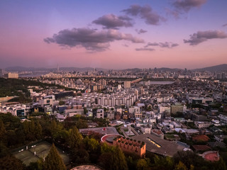 Aerial view on sunset in Seoul