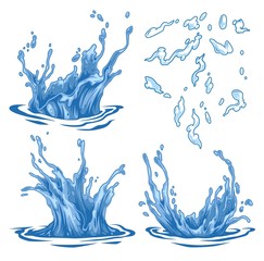 Blue water splashes set