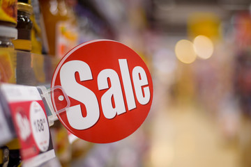 Discount sign in supermarket
