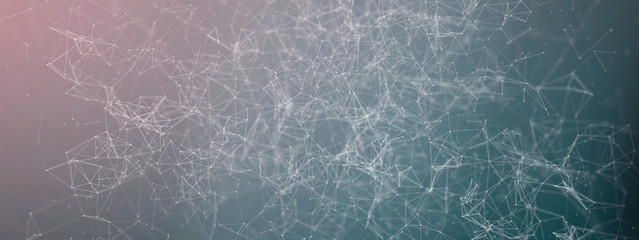 Digital technology background. Abstract white dots are connected by lines on a blue background. Concept of engineering, digital and scientific ways to visualize data. Space for text.