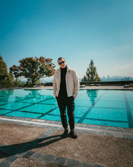 businessman in swimming pool's hotel