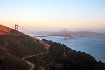 Fototapeta na wymiar Wide view of Golden Gate Bridge at sunset