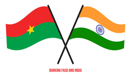 Burkina Faso and India Flags Crossed And Waving Flat Style. Official Proportion. Correct Colors