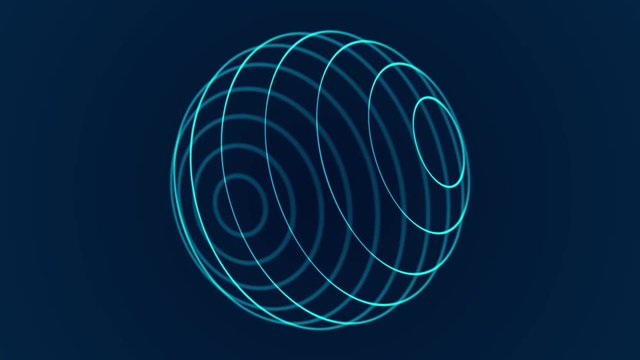 Abstract blue 3d sphere made of points. Futuristic technology style. Sphere particles. Plexus effect. 3d rendering. Seamless loop.