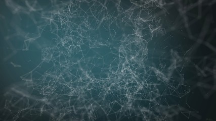 Digital technology background. Abstract white dots are connected by lines on a blue background. Concept of engineering, digital and scientific ways to visualize data. Space for text.