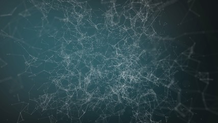 Digital technology background. Abstract white dots are connected by lines on a blue background. Concept of engineering, digital and scientific ways to visualize data. Space for text.