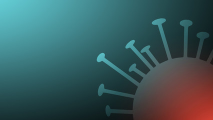 Chinese microscopic coronavirus, background. An outbreak of COVID-19, a dangerous viral strain. 2d virus particles on a blue background. Concept of the coronavirus infection Pandemic. Space for text.