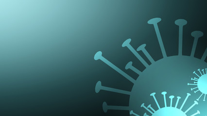 Viruses background. A coronavirus outbreak, a dangerous viral strain under the microscope. 2d virus particles on a blue background. Concept of the coronavirus infection Pandemic (COVID-19), Disease.