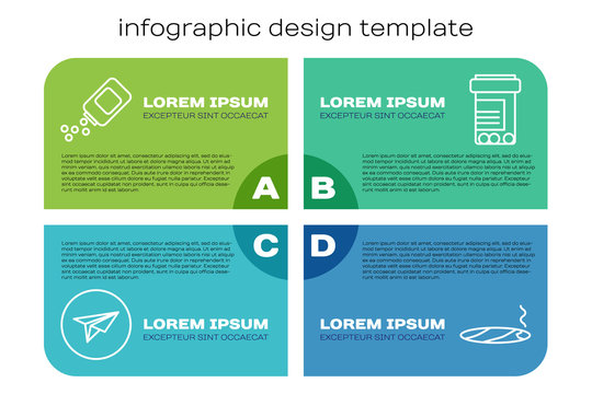Set line Messenger, Medicine bottle and pills, Cigar with smoke and Medicine bottle and pills. Business infographic template