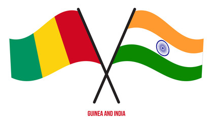 Guinea and India Flags Crossed And Waving Flat Style. Official Proportion. Correct Colors