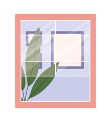 window with interior view of plant and frames vector design