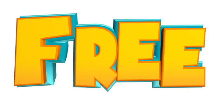Free. Creative high detail yellow and blue comic font. Multilayer funny colorful 3d render text.
