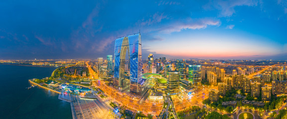Fototapeta premium Night view of CBD City, Suzhou Industrial Park, Jiangsu Province, China