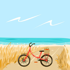 Red bike on the beach by the sea