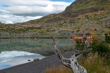 Lake in bay Pudeto, Torres del Paine Chile