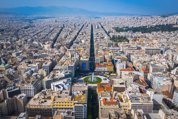 Aerial view of  famous round square of Omonia, Attica, Greece
