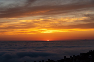 Sunset over the clouds in Laguna Beach California