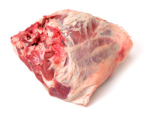 Raw lamb leg on white background