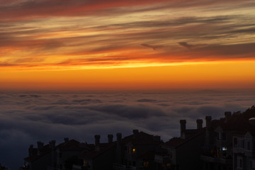 Sunset over the clouds in Laguna Beach California
