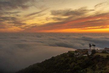 Sunset over the clouds in Laguna Beach California