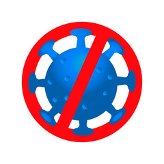 COVID-19 Virus quarantine, stop deadly Corona Virus outbreak in China and world wide concept, illustrate of virus pathogen in blue with quarantine or stop sign on top on white background.