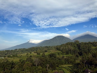 View of the tropical nature and mountains. Baturiti Tabanan, Bali..